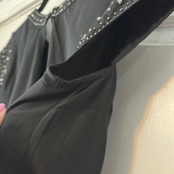 Black Asymmetrical Blouse with Cap Sleeves and Bib Collar - Picture 9 of 9